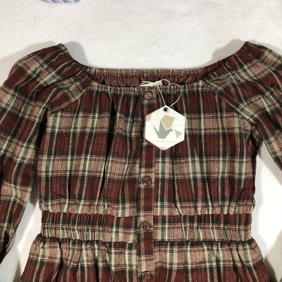 NEW Paper Crane Womens Small Plaid Squared Neck Button Dress Fall NWT $54 - Picture 2 of 12